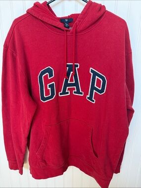 GAP Red Hooded Sweatshirt with Navy Applique